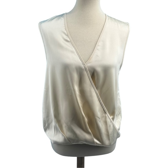 Faux Wrap Sleeveless V-Neck Hi-Lo Hem Pale Yellow Cream  M… - Picture 1 of 6